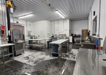 Inside a butcher shop.