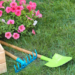 Garden shovel and flowers.